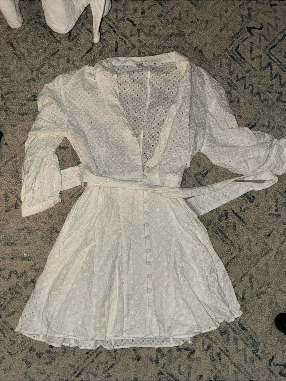 Zara White Eyelet Button-Front Mini Dress